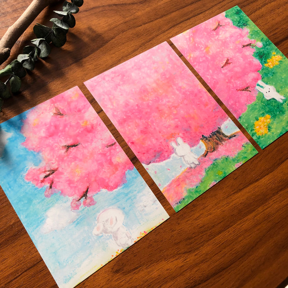 大きな桜の木とウサギさん　(ポストカード3枚入り) 2枚目の画像