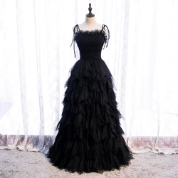 ウェディングドレス チュールドレス　カラードレス カステラドレス 黒 ブラックドレス　（WD242054） 1枚目の画像