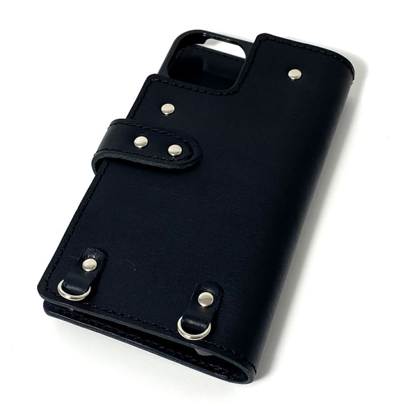 送料無料 手帳型 スマホケース iPhone 12 pro 用 スマホショルダー ハードカバー 革 ブラック 3枚目の画像