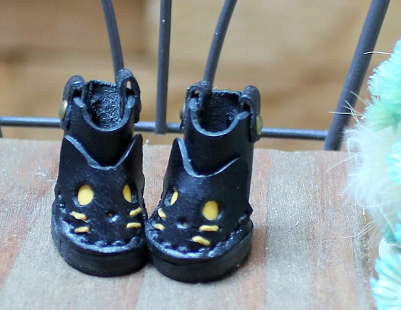 ☆プチブライス 靴 黒ねこペコスブーツ ブラック 黒 猫 