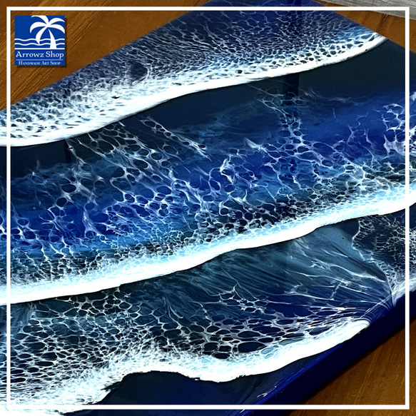 【P-82】海Oceanアート(Blue Wave）インテリアパネル　レジンアート　海　波 4枚目の画像