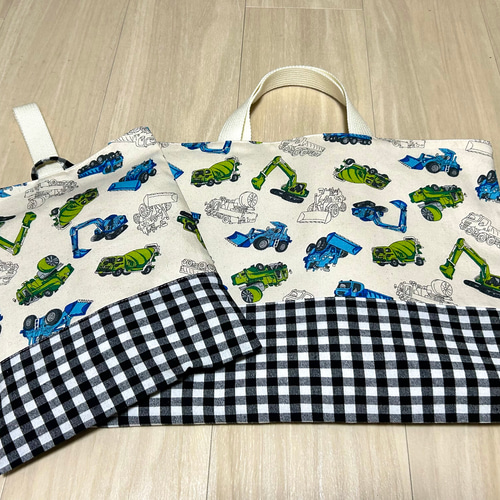 レッスンバッグ&シューズ入れセット☆30×40cm&28×22cm☆はたらく車 