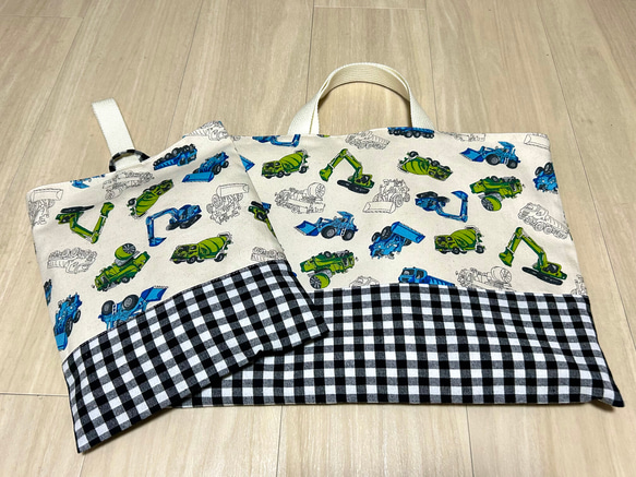レッスンバッグ&シューズ入れセット☆30×40cm&28×22cm☆はたらく車 