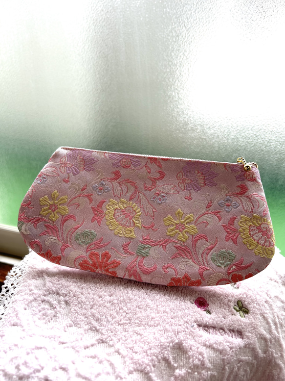 ☆295☆ピクニック柄〈茶〉20㌢フラットポーチ☆ハンドメイドメイド  