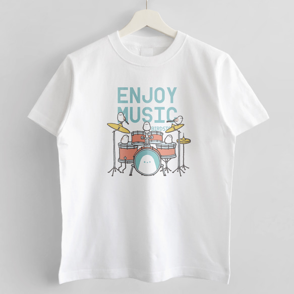 Tシャツ（ENJOY MUSIC / ドラマー / シマエナガ / C） 2枚目の画像