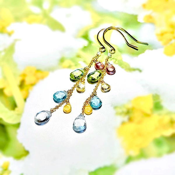 ピンクトルマリン ペリドット イエローサファイア ブルーアパタイト オレンジサファイア スカイブルートパーズ ピアス