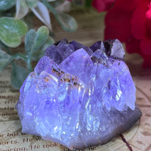 カコクセナイト内包✨ アメジスト クラスター 原石 ラフストーン 紫