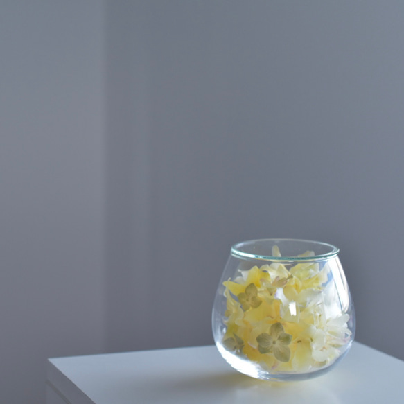 Lemio-レミオ- 蘭と紫陽花の小さな金のドライフラワー　ガラスドーム 【一点モノ】 7枚目の画像