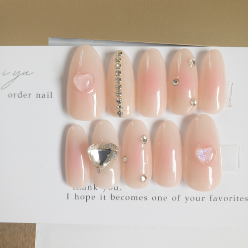 ネイルチップ No.9 サイズオーダー チークネイル うるうる ハート 韓国  