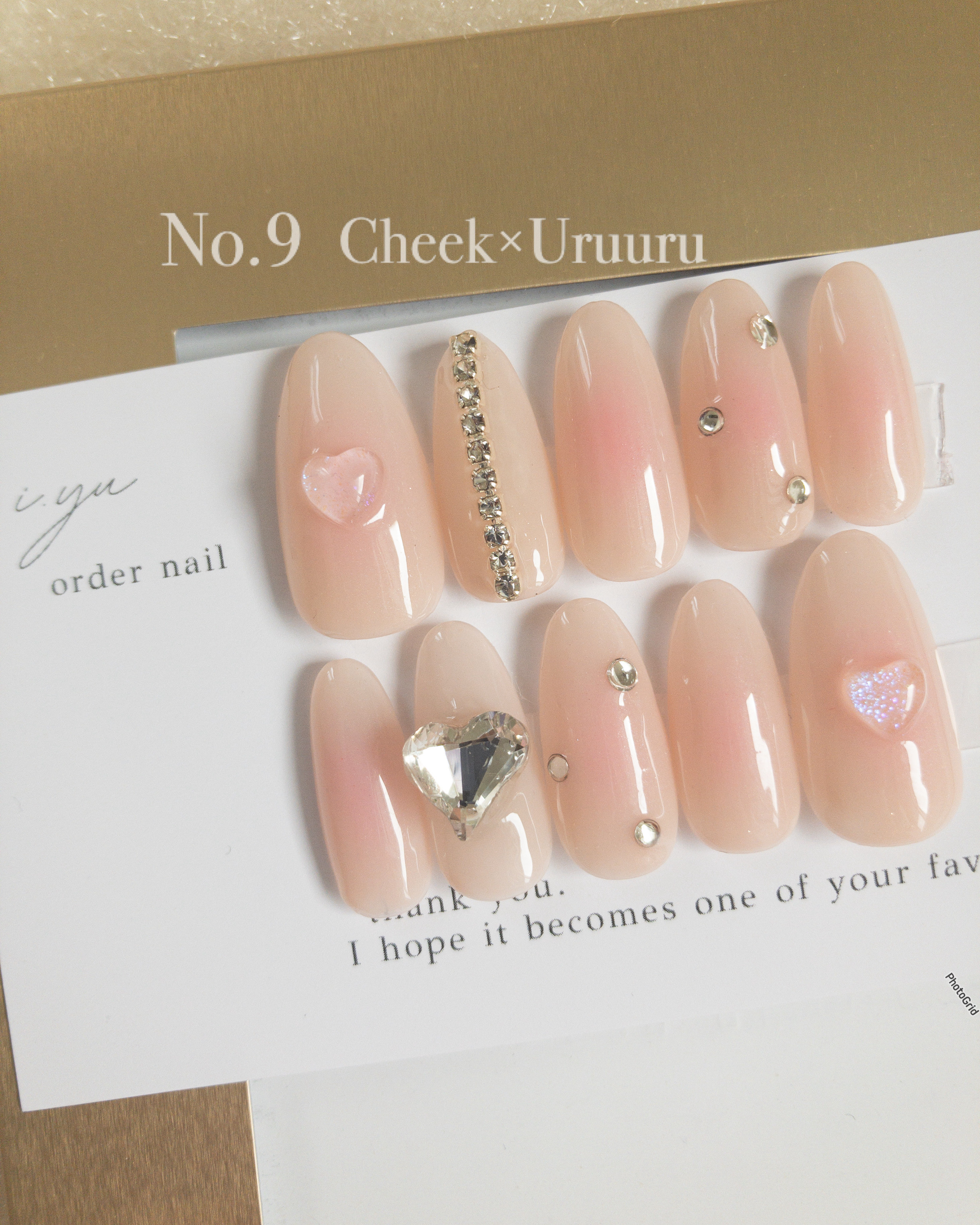 ネイルチップ No.9 サイズオーダー チークネイル うるうる ハート 韓国  