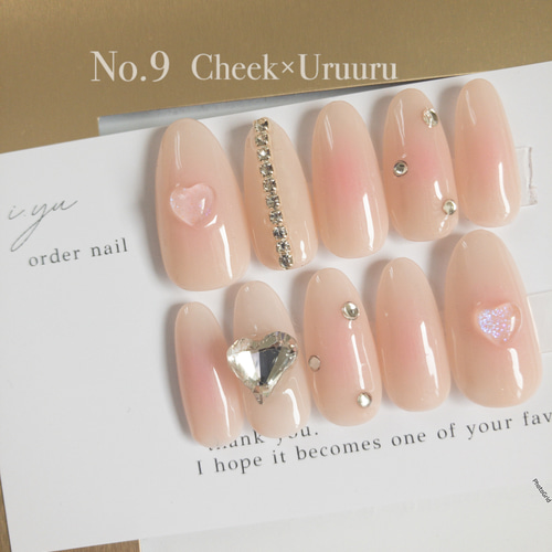 ネイルチップ No.9 サイズオーダー チークネイル うるうる ハート 韓国  