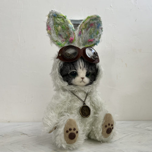 kamo 作家 羊毛フェルト テディベア ハンドメンド ぬいぐるみ うさぎ Tiny zoo 作家 羊毛フェルト テディベア ハンドメンド