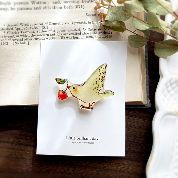 Cherry-bird brooch｜さくらんぼと小鳥のブローチ 4枚目の画像