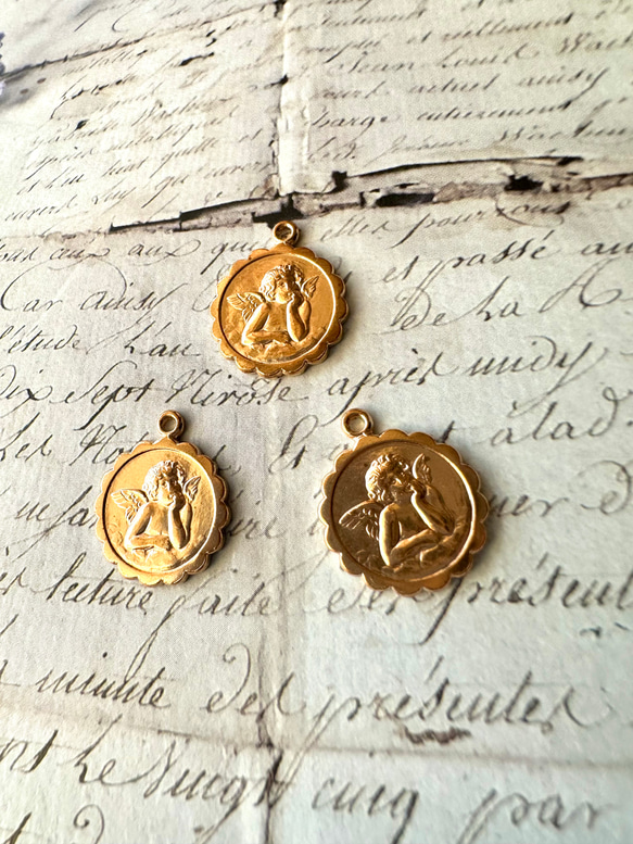 1個 18.5×15.5mm ドイツ ヴィンテージチャーム 真鍮製 リバーシブル