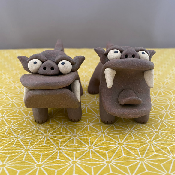 大丈夫シーサー(小・濃茶 NO.5) 縁起物 置物 手作り 陶器 小さい