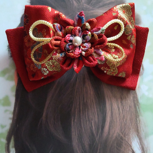 送料無料＊つまみ細工髪飾り：リボンRR（L） かんざし epi-heart  