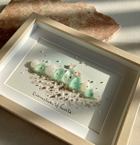 小鳥の語らう森 シーグラス／天然石／フレームアート／壁掛け／額  