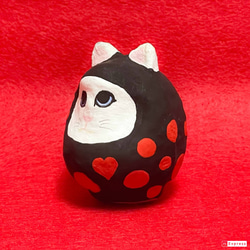 【新作】水玉アート黒猫だるま｜アート だるま 猫だるま 招き猫 縁起物 2枚目の画像