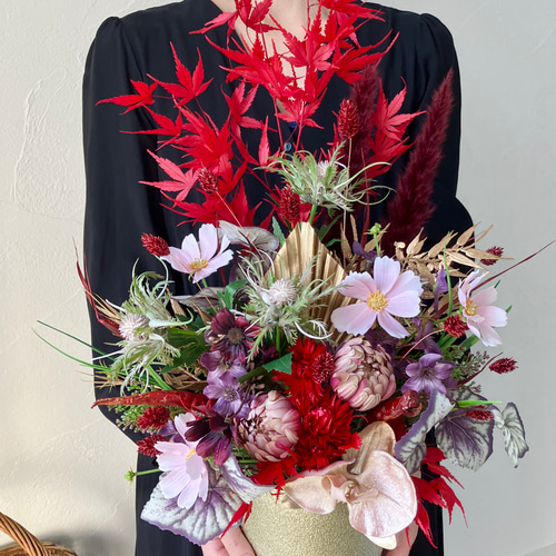 和風もみじ〈秋のお祝いアレンジメント〉長寿祝い 還暦祝い 結婚祝い  