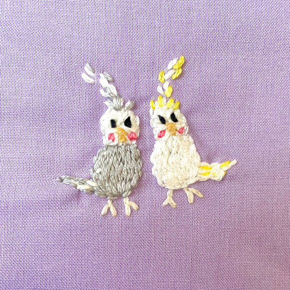 インコ刺繍体操着袋  お着替え袋/全4柄色(水色•紫•ベージュ•ピンク)入園入学　巾着袋　【名入れ刺繍可能作品】 7枚目の画像