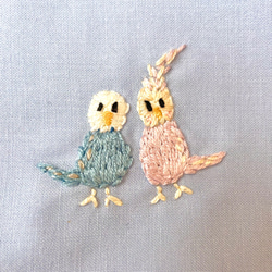 インコ刺繍体操着袋  お着替え袋/全4柄色(水色•紫•ベージュ•ピンク)入園入学　巾着袋　【名入れ刺繍可能作品】 5枚目の画像