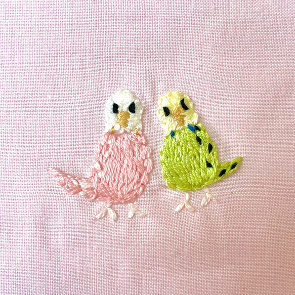 インコ刺繍体操着袋  お着替え袋/全4柄色(水色•紫•ベージュ•ピンク)入園入学　巾着袋　【名入れ刺繍可能作品】 3枚目の画像