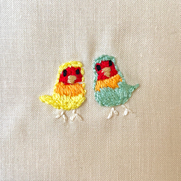 インコ刺繍体操着袋  お着替え袋/全4柄色(水色•紫•ベージュ•ピンク)入園入学　巾着袋　【名入れ刺繍可能作品】 9枚目の画像