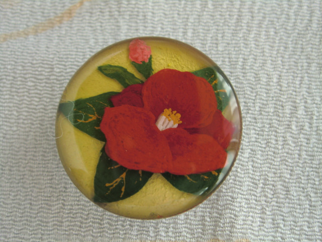 椿（クリーム色）＊手描きレジンの帯留め