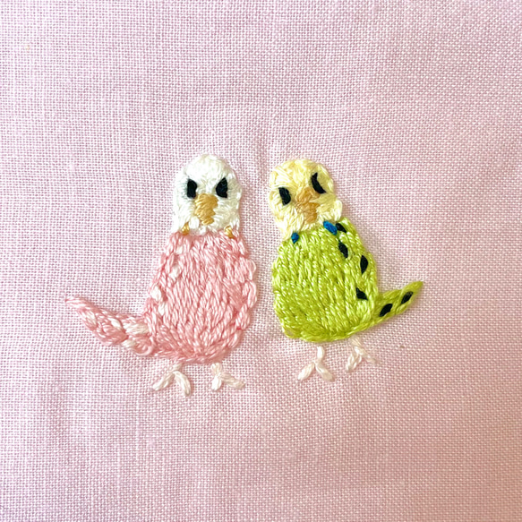 インコ刺繍上履き入れ  全4柄色(水色•紫•ベージュ•ピンク)入園入学　上履き袋【名入れ刺繍可能作品】 11枚目の画像