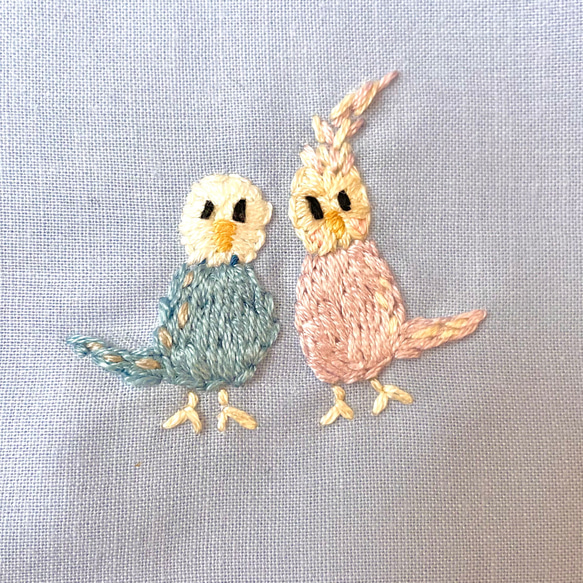 インコ刺繍上履き入れ  全4柄色(水色•紫•ベージュ•ピンク)入園入学　上履き袋【名入れ刺繍可能作品】 12枚目の画像