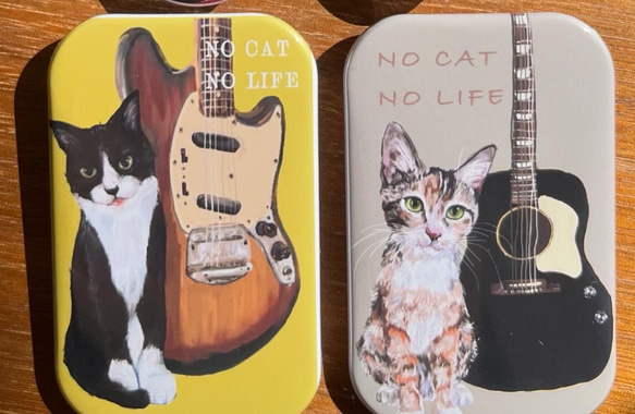 bonvoroid 猫とギター NO CAT NO LIFE 缶バッジ70mm 1枚目の画像