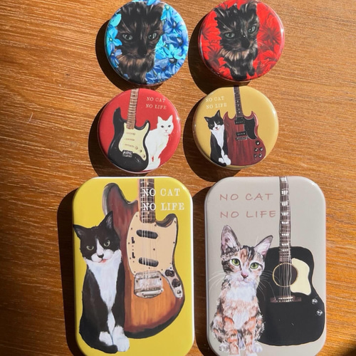 bonvoroid 猫とギター NO CAT NO LIFE 缶バッジ32mm ピンバッチ