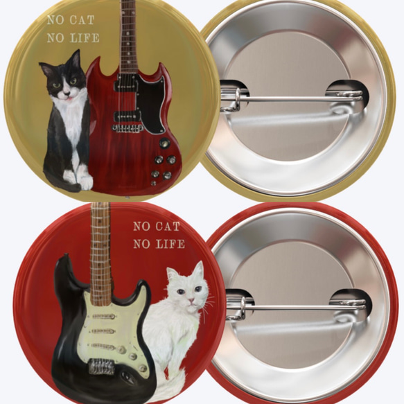 bonvoroid 猫とギター NO CAT NO LIFE 缶バッジ32mm ピンバッチ