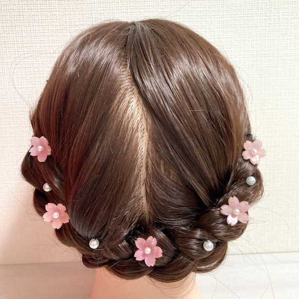 人気再販！【Uピン】ほんのりラメの桜とパールの髪飾り　ピンク 1枚目の画像