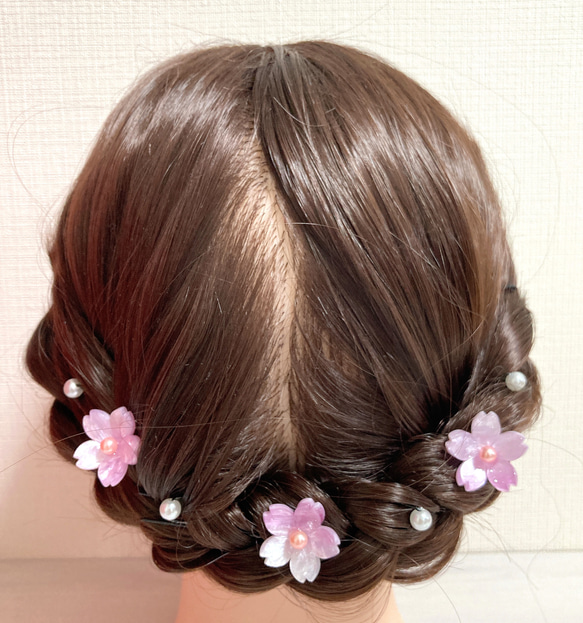 【Uピン】桜とパールの夢かわヘアピン　ピンク 1枚目の画像