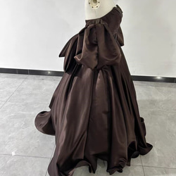 茶色ドレス　3ways ウエディングドレス　カラードレス　取り外しパフスリーブ　バックリボン 3枚目の画像