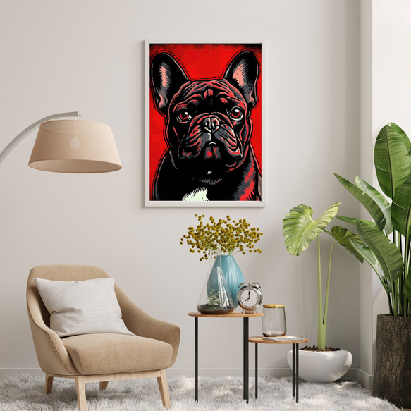 【Trinity (トリニティー)  - フレンチブルドッグ犬 No.4】幸運 モダンアートポスター 犬の絵 犬の絵画 7枚目の画像