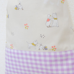 子猫とアヒルの巾着袋 パープルチェック給食袋 2枚目の画像
