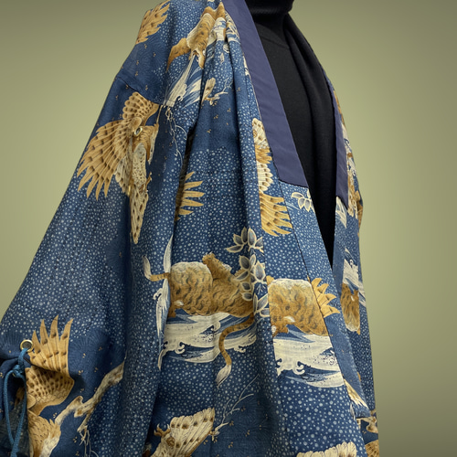 虎鷹 メンズ 優雅な風格 着物ガウン 羽織 着物リメイク 和装コート 和  