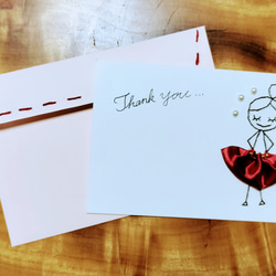 【特別価格！】紙刺繍メッセージカード(Thank you　リボンスカート) 3枚目の画像