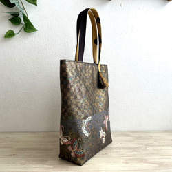 ◆再販◆絹の帯と帯締めのバッグ　市松文と蝶文柄　帯リメイク156B 4枚目の画像