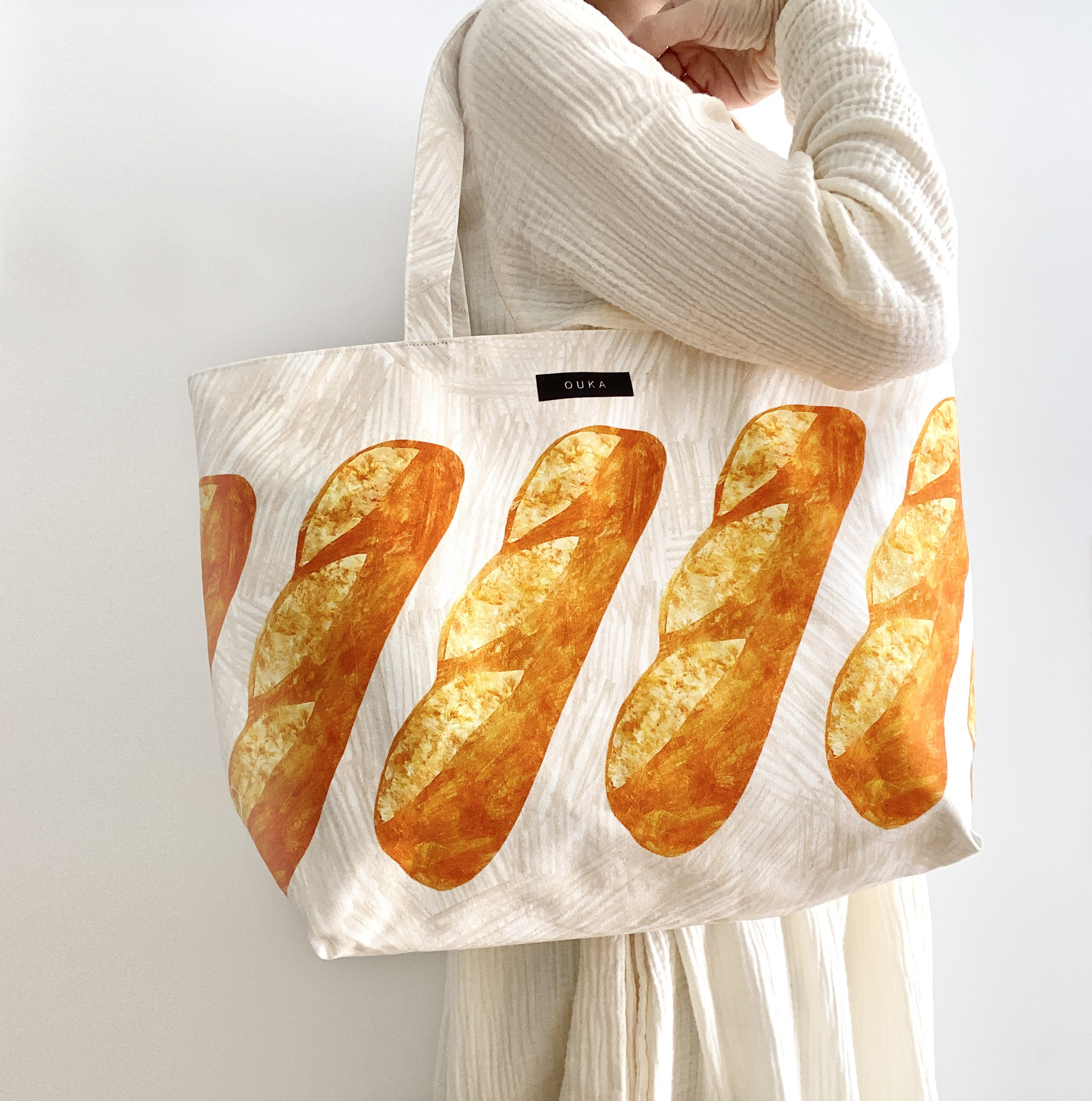 『バゲット柄』帆布ビッグトートバッグ：60日以内に発送