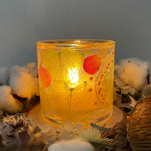 ボタニカルジェルキャンドルホルダー＊愛の告白/蜜蝋ティーカップ・LED