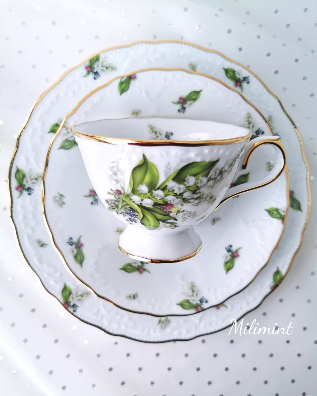 すずらんブーケ ティーセット(カップ＆ソーサー1点、プレート1点)　鈴蘭　スズラン　小花柄　すずらん花束