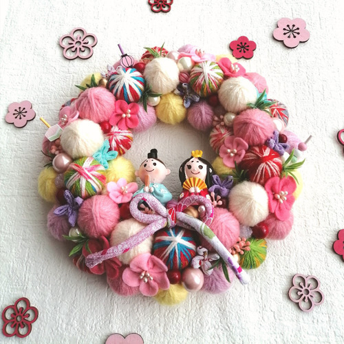 新作2024 カラフルでうっとり❀毛糸玉のひなまつり飾り 毛糸玉リース