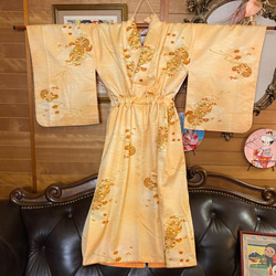和洋折衷 古着 洗える 化繊 着物 和 ハンドメイド リメイク ワンピース ドレス 帯サッシュベルト KW-217 7枚目の画像