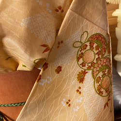 和洋折衷 古着 洗える 化繊 着物 和 ハンドメイド リメイク ワンピース ドレス 帯サッシュベルト KW-217 8枚目の画像