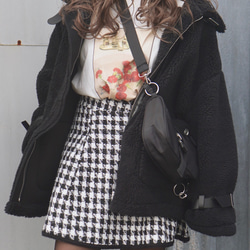 Monotone Houndstooth A-Line Skirt ミニスカート ブラック 黒 カジュアル 3枚目の画像