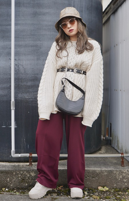 Center Press Wide Slacks (red purple) ワイドパンツ ボルドー 赤紫 カジュアル