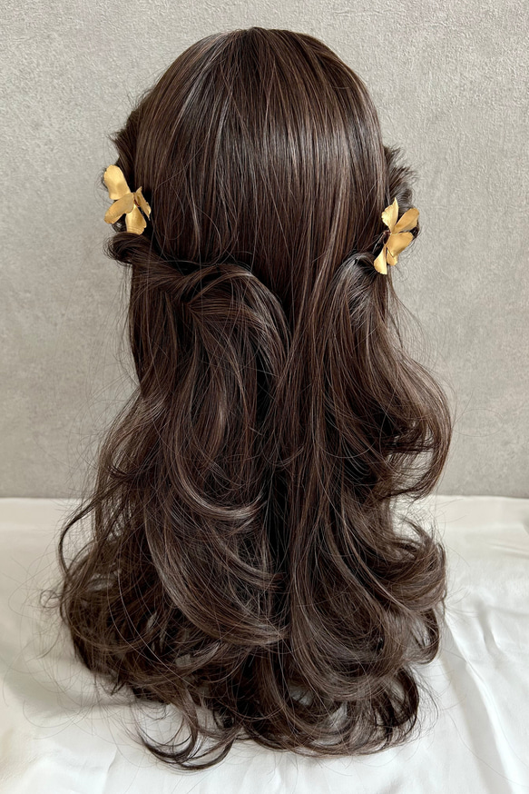 ヘッドドレス 結婚式　花嫁 ヘアアクセサリー ヘッドアクセサリー ウェディング ブライダル　ゴールドフラワー ヘアピン 4枚目の画像